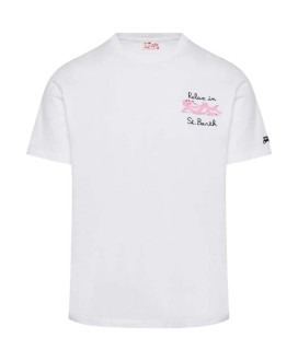 Man Cotton T-Shirt With St. Barth Pink Relax Print