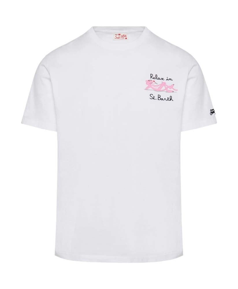 Man Cotton T-Shirt With St. Barth Pink Relax Print