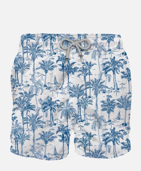 Man mid-length Gustavia swim-shorts with toile de jouy print