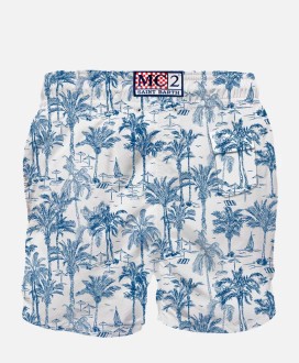 Man mid-length Gustavia swim-shorts with toile de jouy print