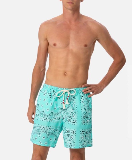 Man mid-length water green bandanna swim-shorts Caprese