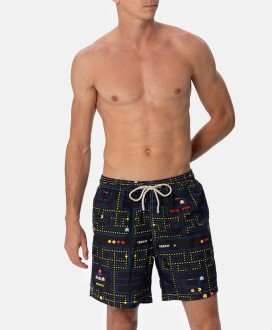 Man light fabric swim shorts with Pac Man print