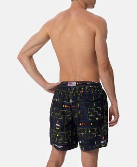 Man light fabric swim shorts with Pac Man print