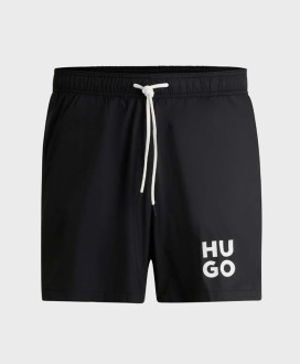 QUICK-DRY SWIM SHORTS WITH STACKED-LOGO PRINT