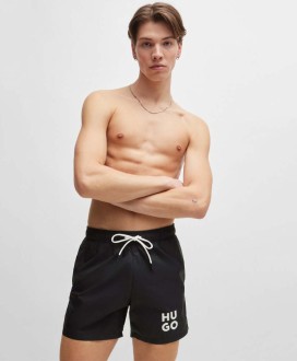 QUICK-DRY SWIM SHORTS WITH STACKED-LOGO PRINT