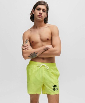 QUICK-DRY SWIM SHORTS WITH STACKED-LOGO PRINT