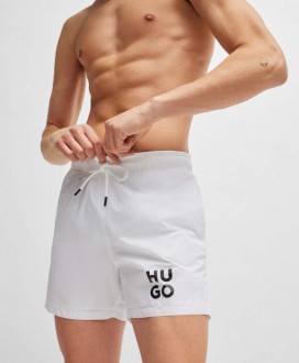 QUICK-DRY SWIM SHORTS WITH STACKED-LOGO PRINT