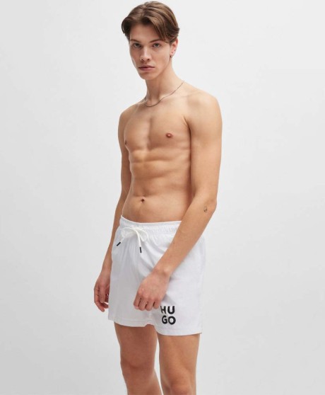 QUICK-DRY SWIM SHORTS WITH STACKED-LOGO PRINT