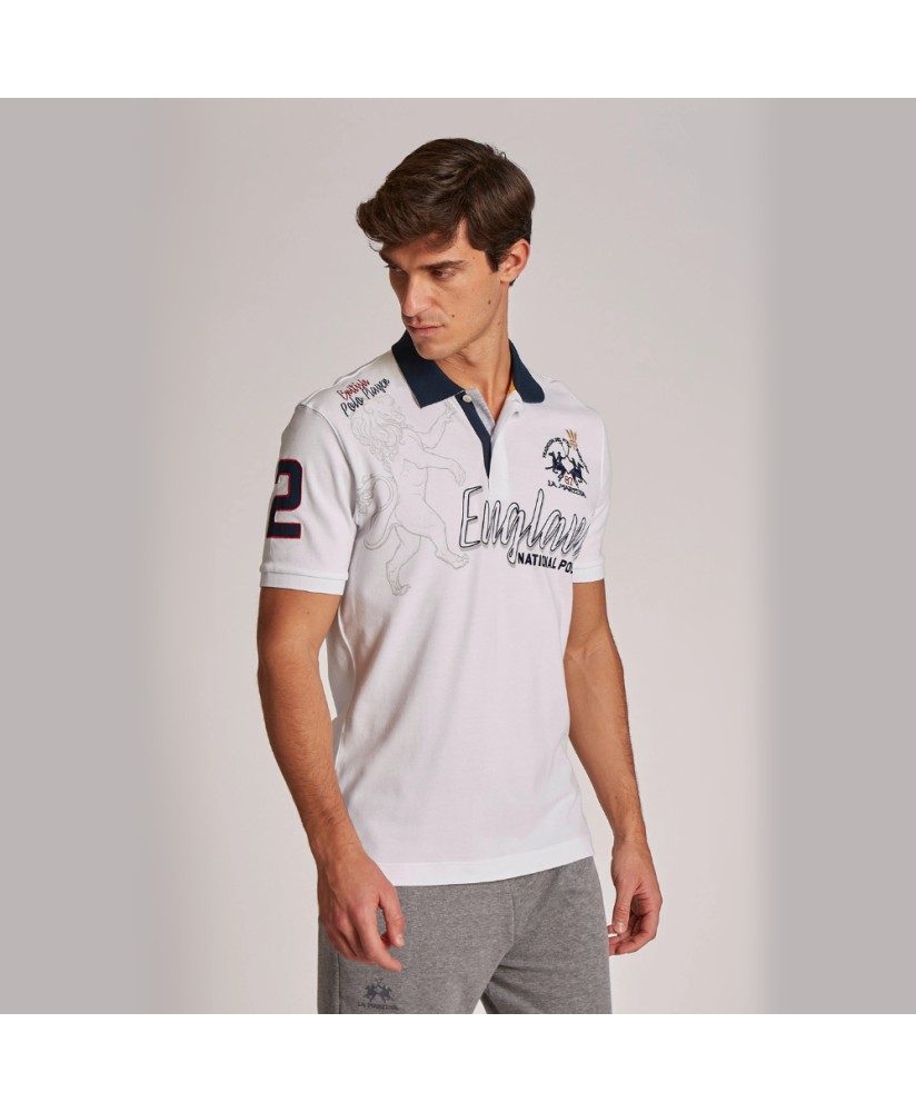 Men's short-sleeved regular-fit stretch cotton polo shirt